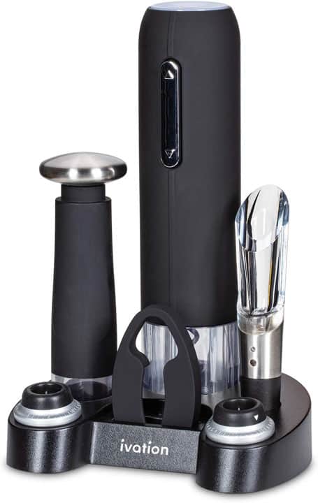 Ivation Wine Gift Set Includes Electric Wine Bottle Opener Wine Aerator Vacuum Wine Preserver 2 Bottle Stoppers Foil Cutter Charging Base