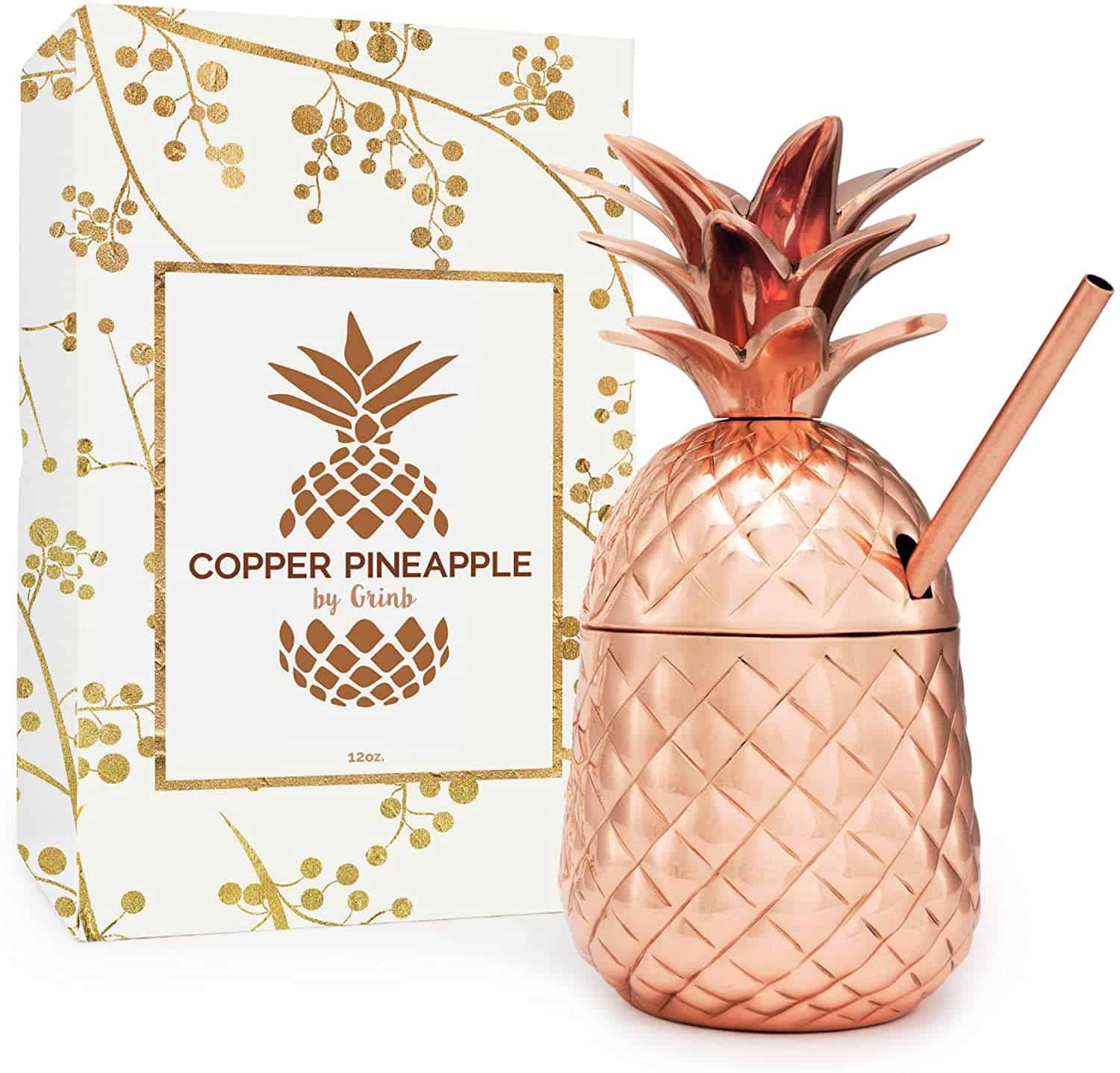 Solid Copper Pineapple TumblerMug with Copper Straw Available in 3 Sizes